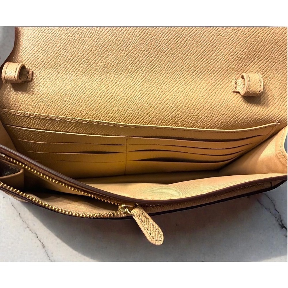 Coach Pebbled Leather Envelope Wallet Crossbody Nude Foldover Clutch Gold HW WOC - Picture 9 of 10